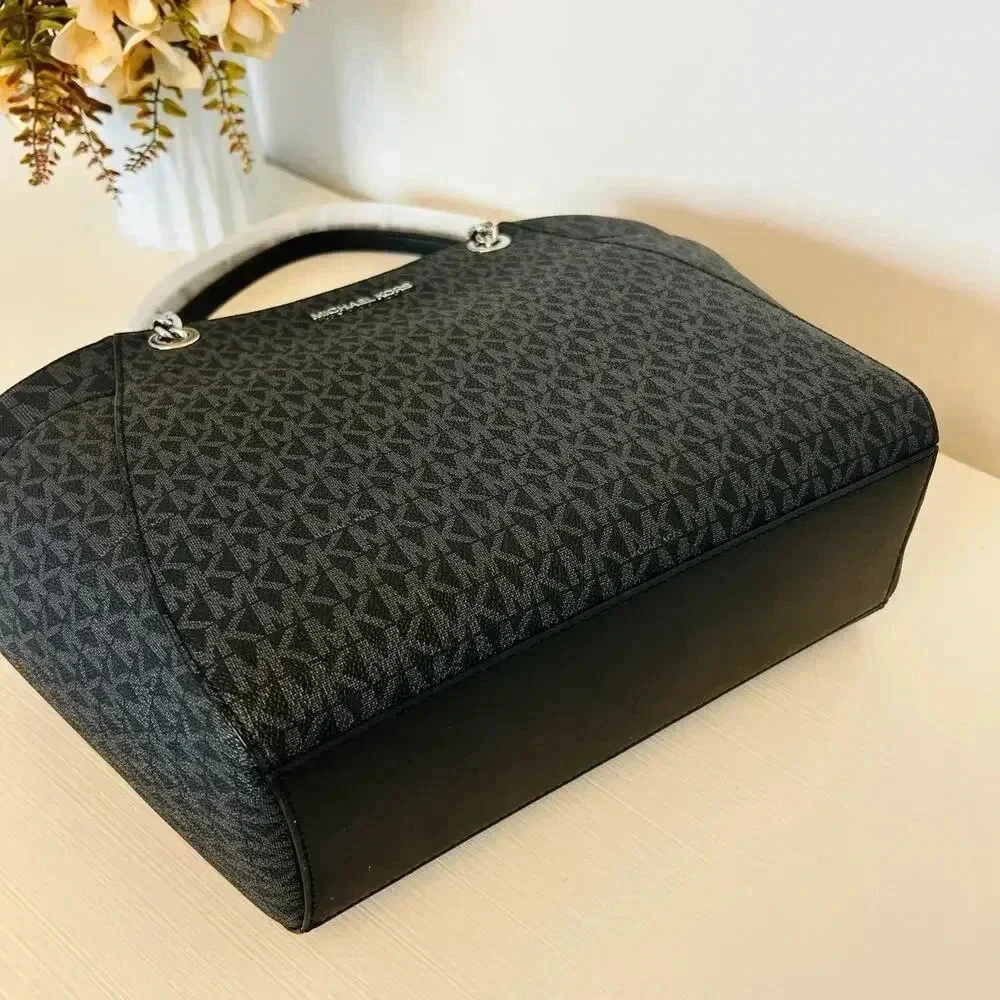 Michael Kors Purse jet set travel large chain tote shoulder bag black signature - Picture 5 of 10
